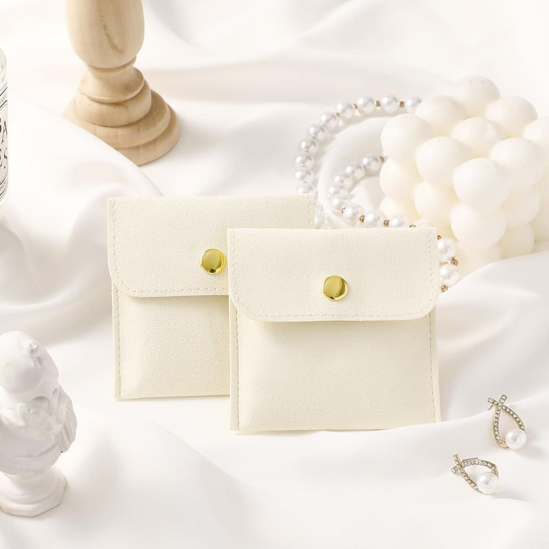 Handmade 40pcs Beige Microfiber Jewelry Pouch Button Bag 8 x 8cm, Jewelry Packaging Bag Luxury Small Favor Bags Jewelry Gift Bags for Earrings Necklaces Bracelet Ring - Image 5